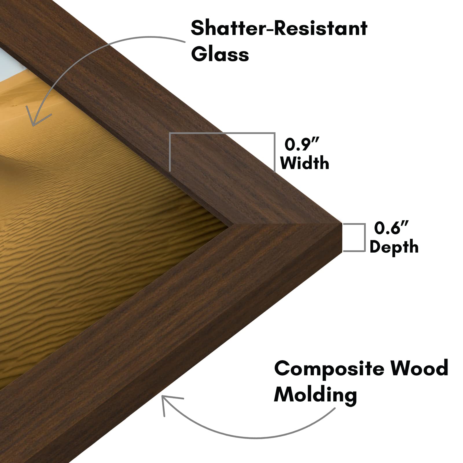 Americanflat dual-orientation frame with hanging hardware for vertical or horizontal wall display.