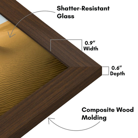 Americanflat dual-orientation frame with hanging hardware for vertical or horizontal wall display.
