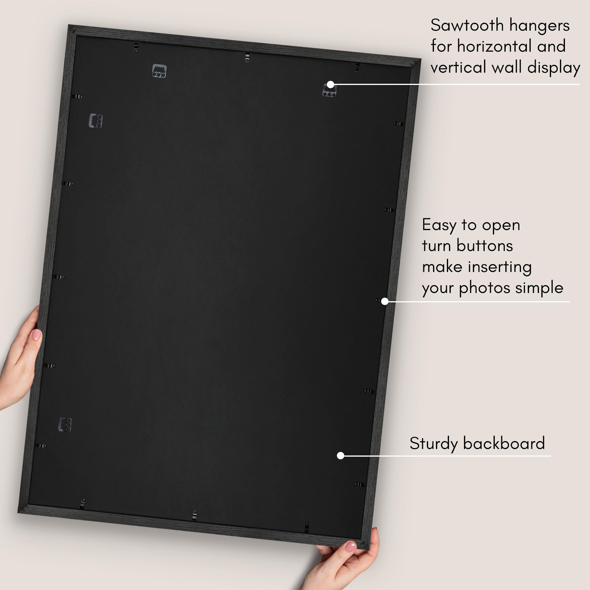 Americanflat engineered wood frame with black woodgrain finish complements decor