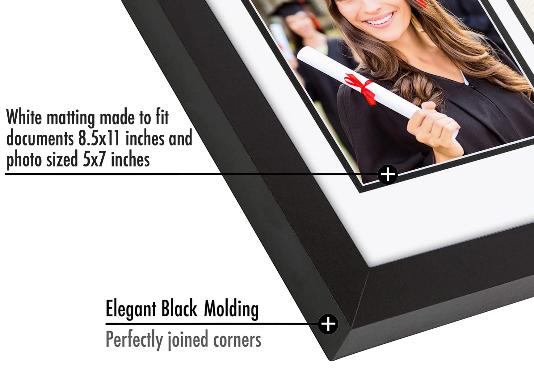 Americanflat engineered wood frame with mat detail for diplomas and photos.