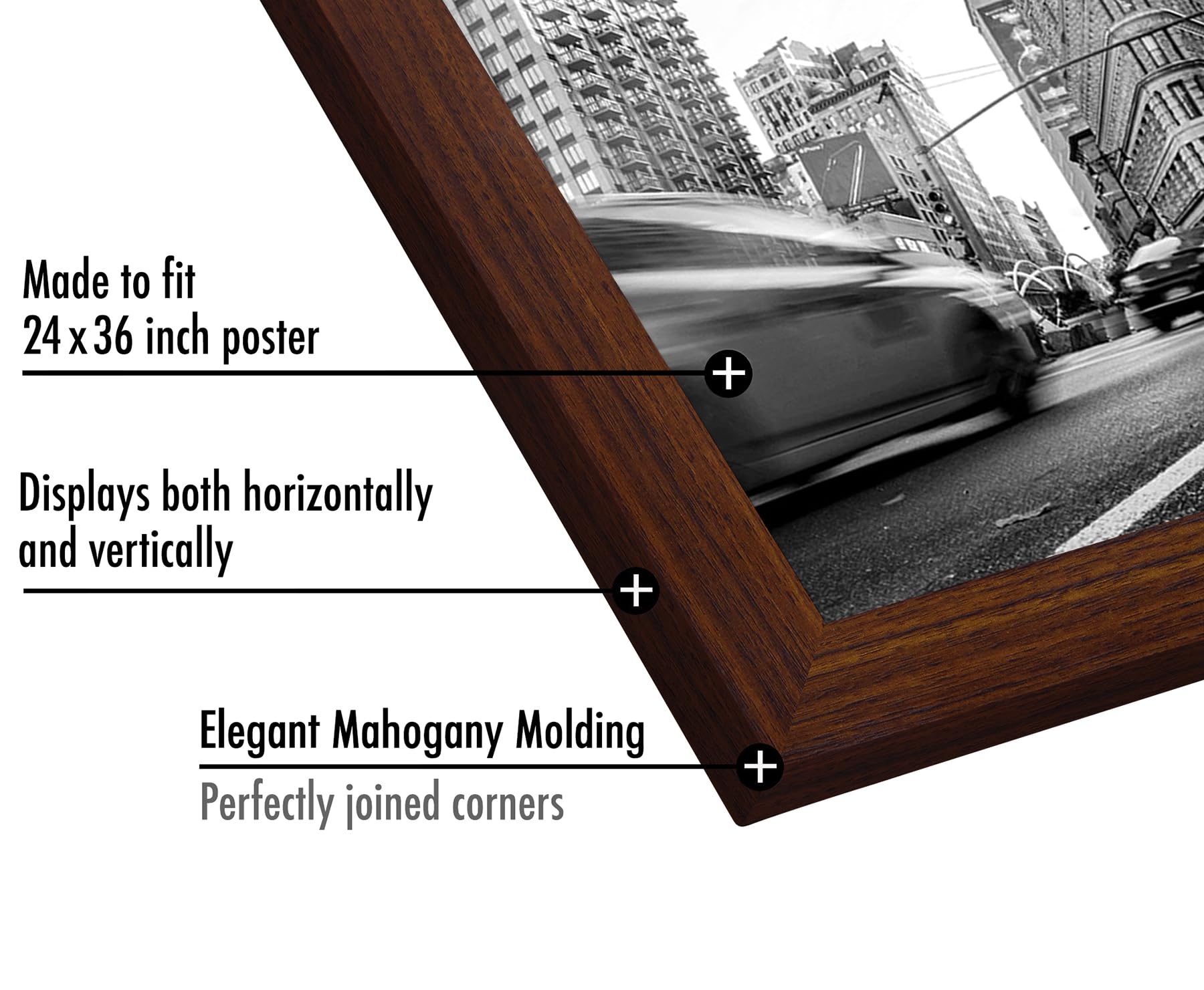 Engineered wood with mahogany finish adds timeless decor