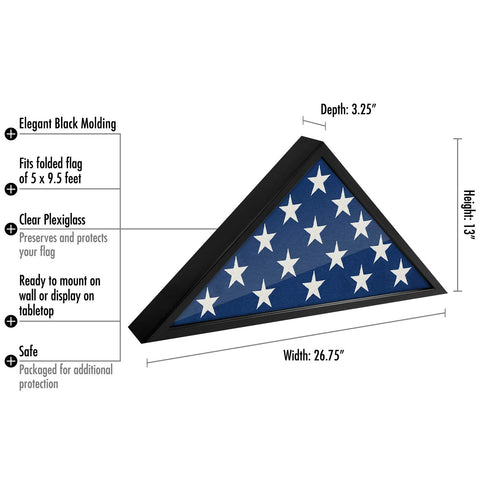 Angle view shows wall-mount-ready design of Americanflat flag display case.
