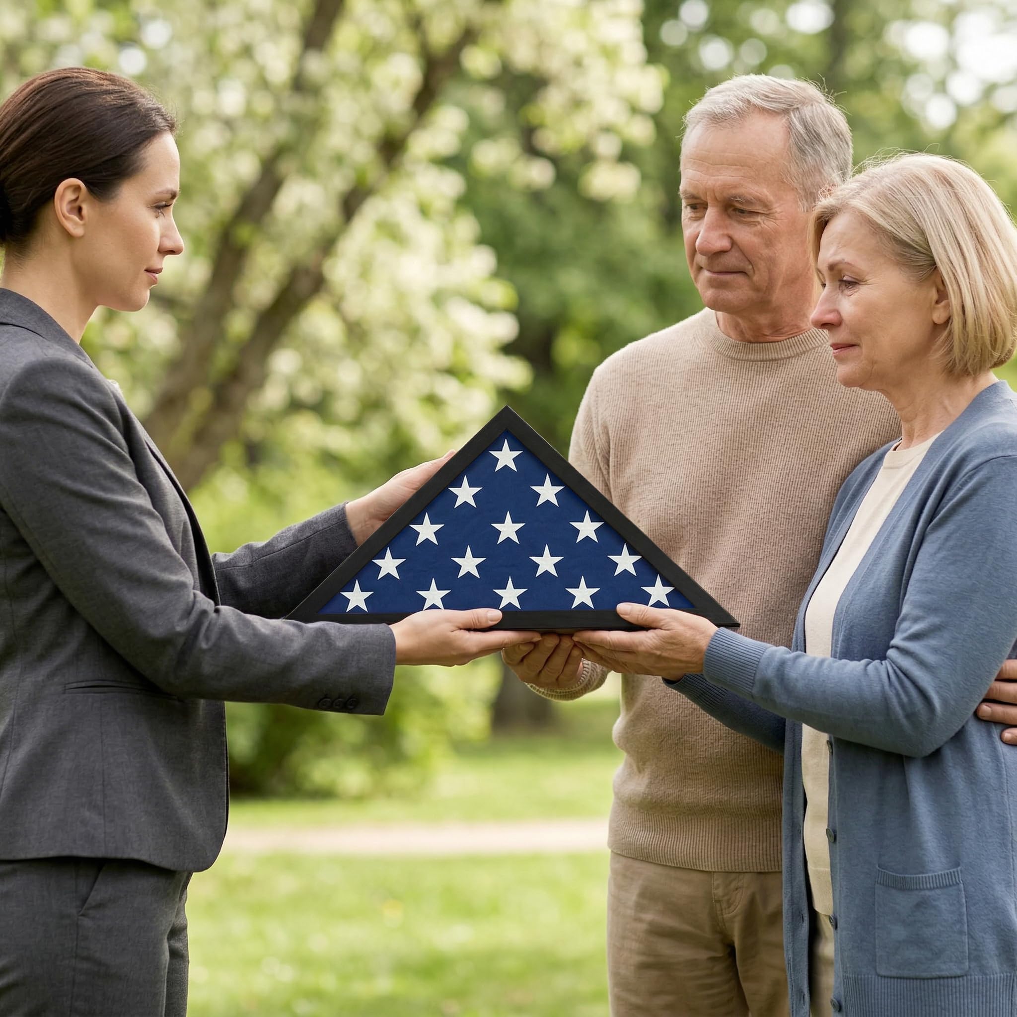 Americanflat flag display case dimensions: 13.2h x 26.4w, ideal tribute size.