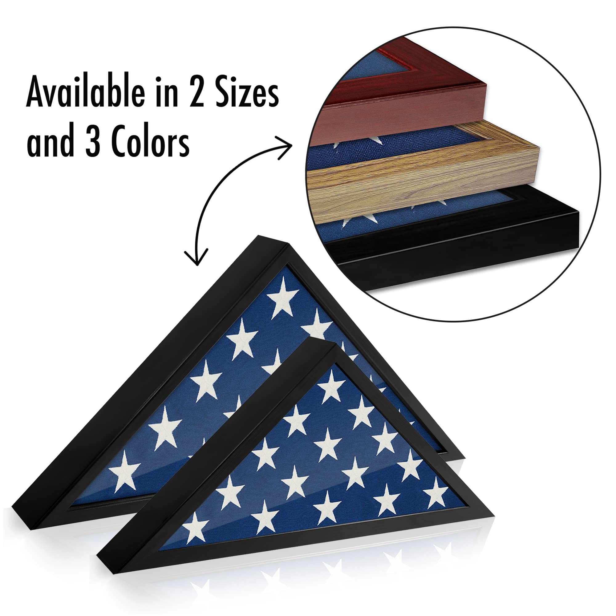 Polished plexiglass front protecting a folded flag in the Americanflat case.