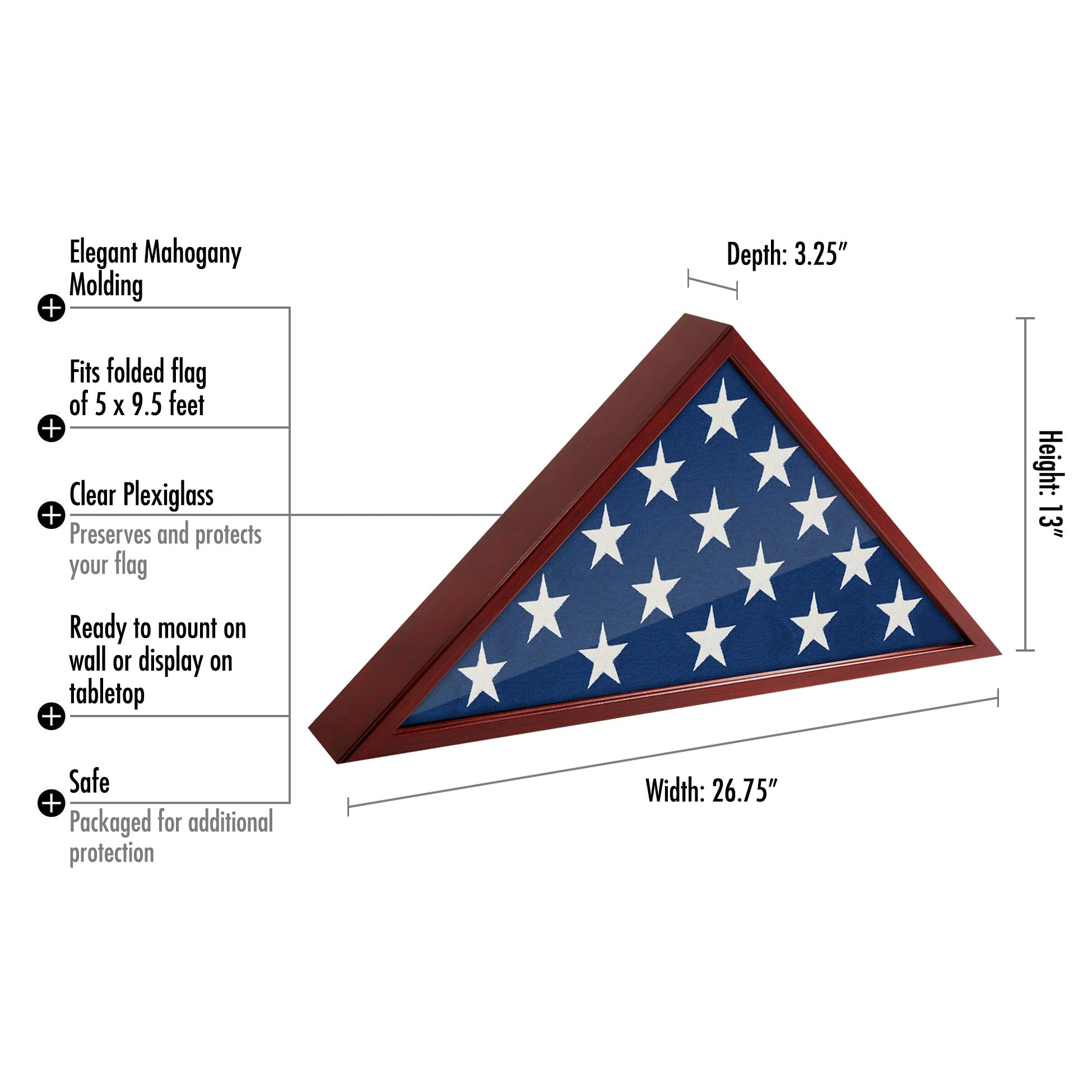 Americanflat flag case on tabletop or mantel for elegant display