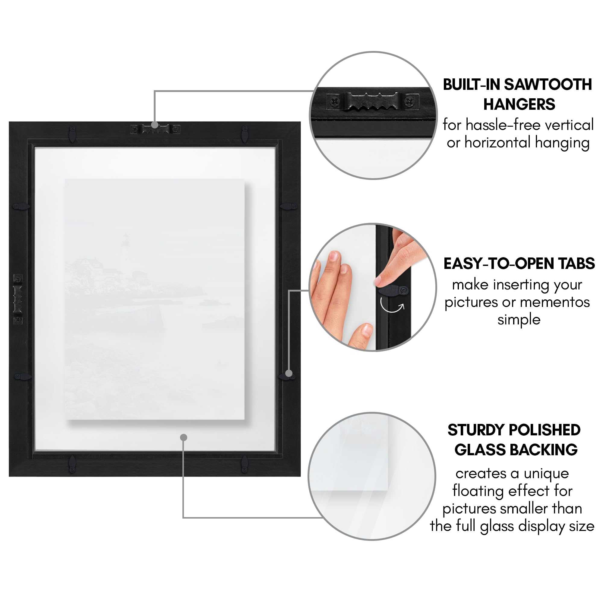 Americanflat frame features double-sided design for depth and contrast.
