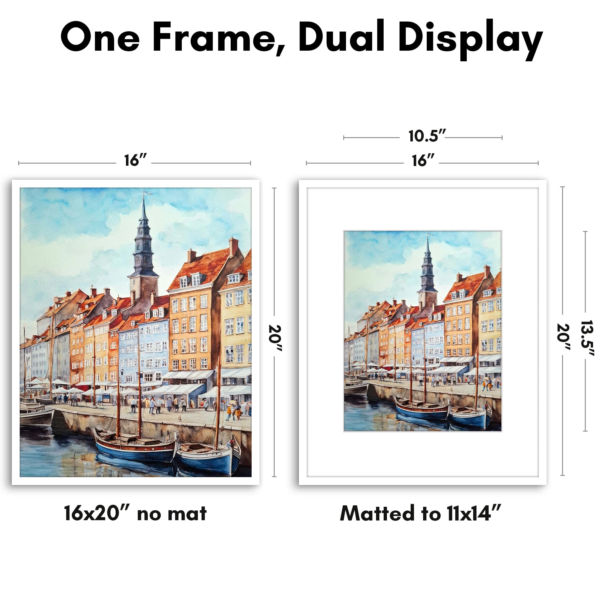 Americanflat frame with mat option to create an 11x14 display.