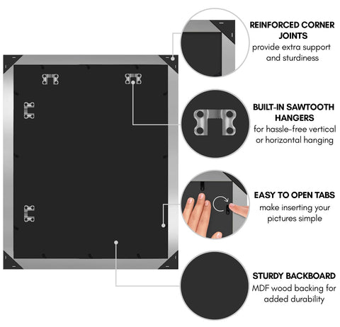 Americanflat frame with hanging hardware supports vertical or horizontal wall placement.