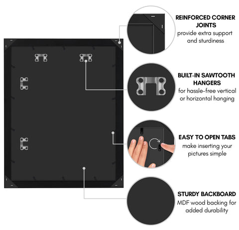 Americanflat frame includes hanging hardware for vertical or horizontal wall mounting.