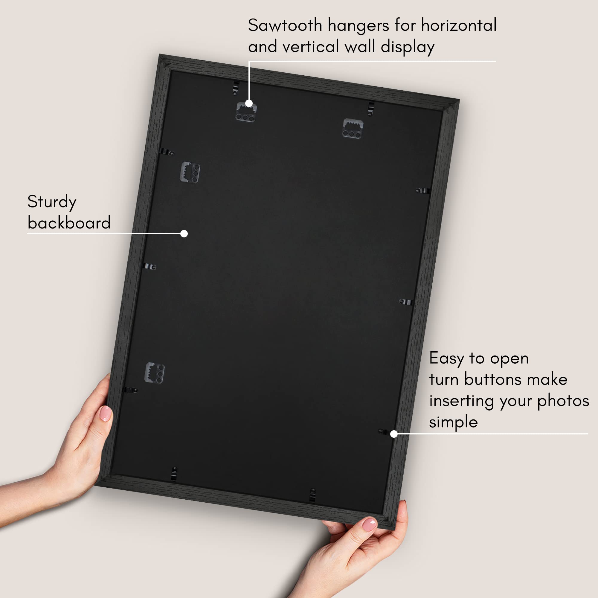 Americanflat hanging hardware supports vertical or horizontal wall mounting.