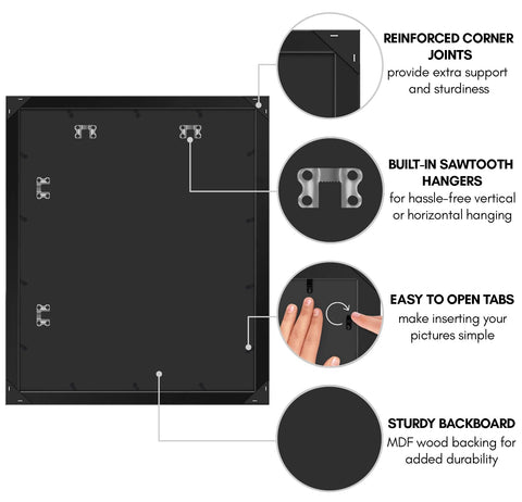 Americanflat frame with hanging hardware supports vertical or horizontal wall installations.