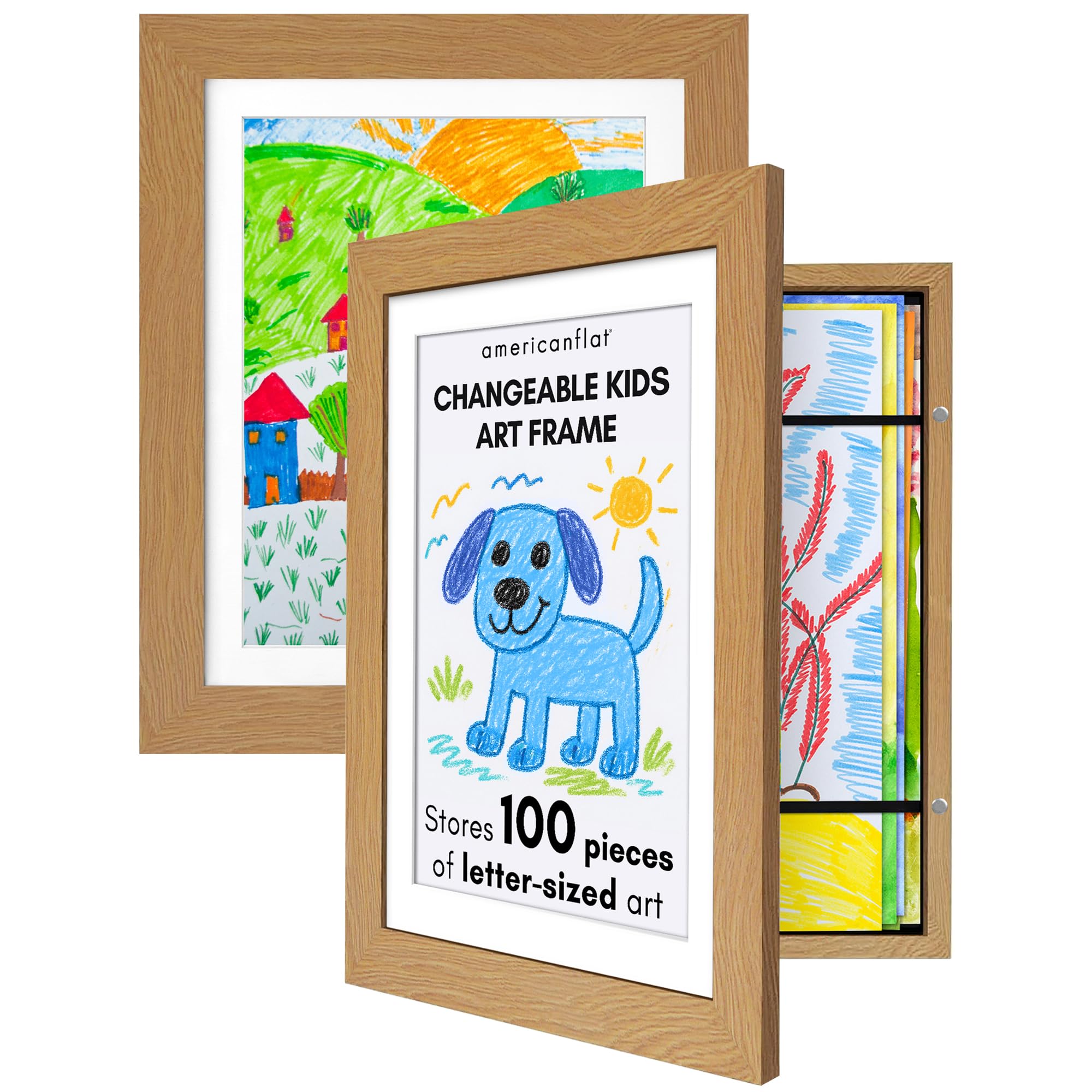 Americanflat dark oak kids art frame with front-loading design for easy swaps