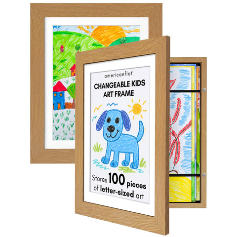 Americanflat dark oak kids art frame with front-loading design for easy swaps