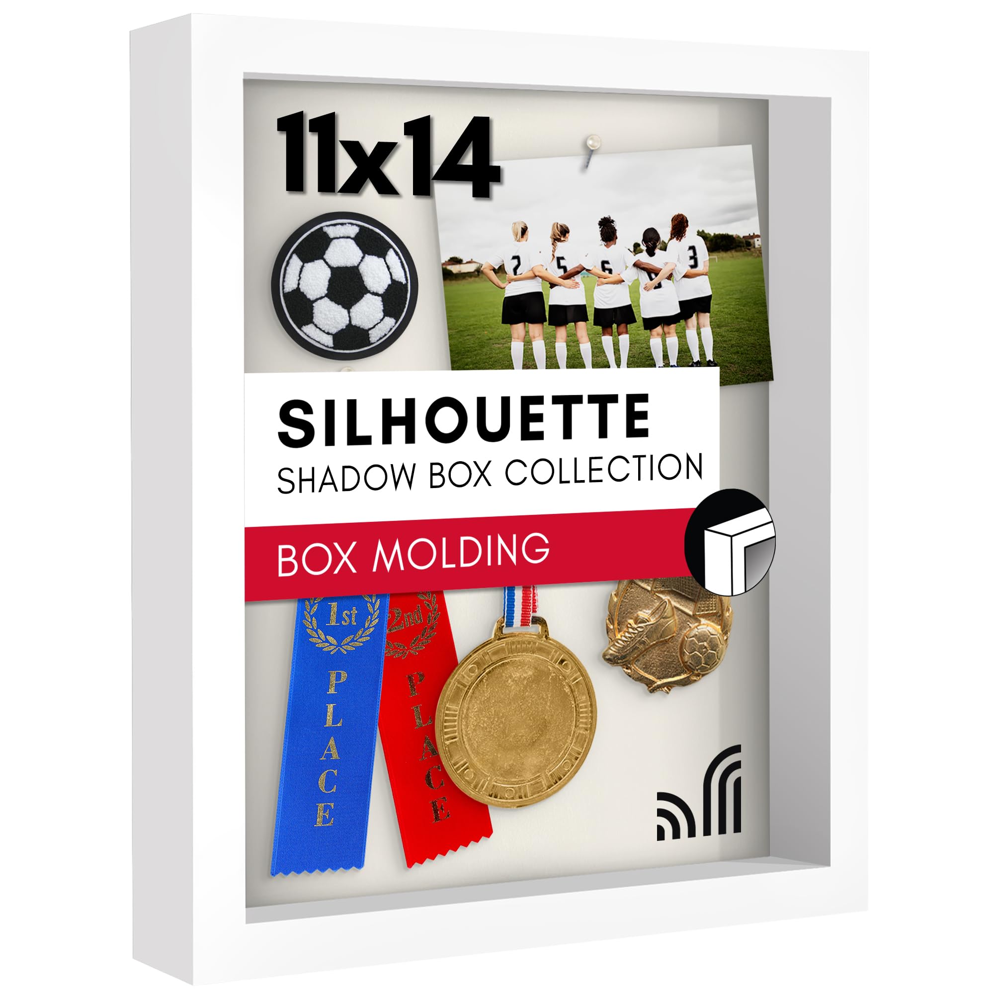 Americanflat 11x14 shadow box front view with white frame; ideal for photos.