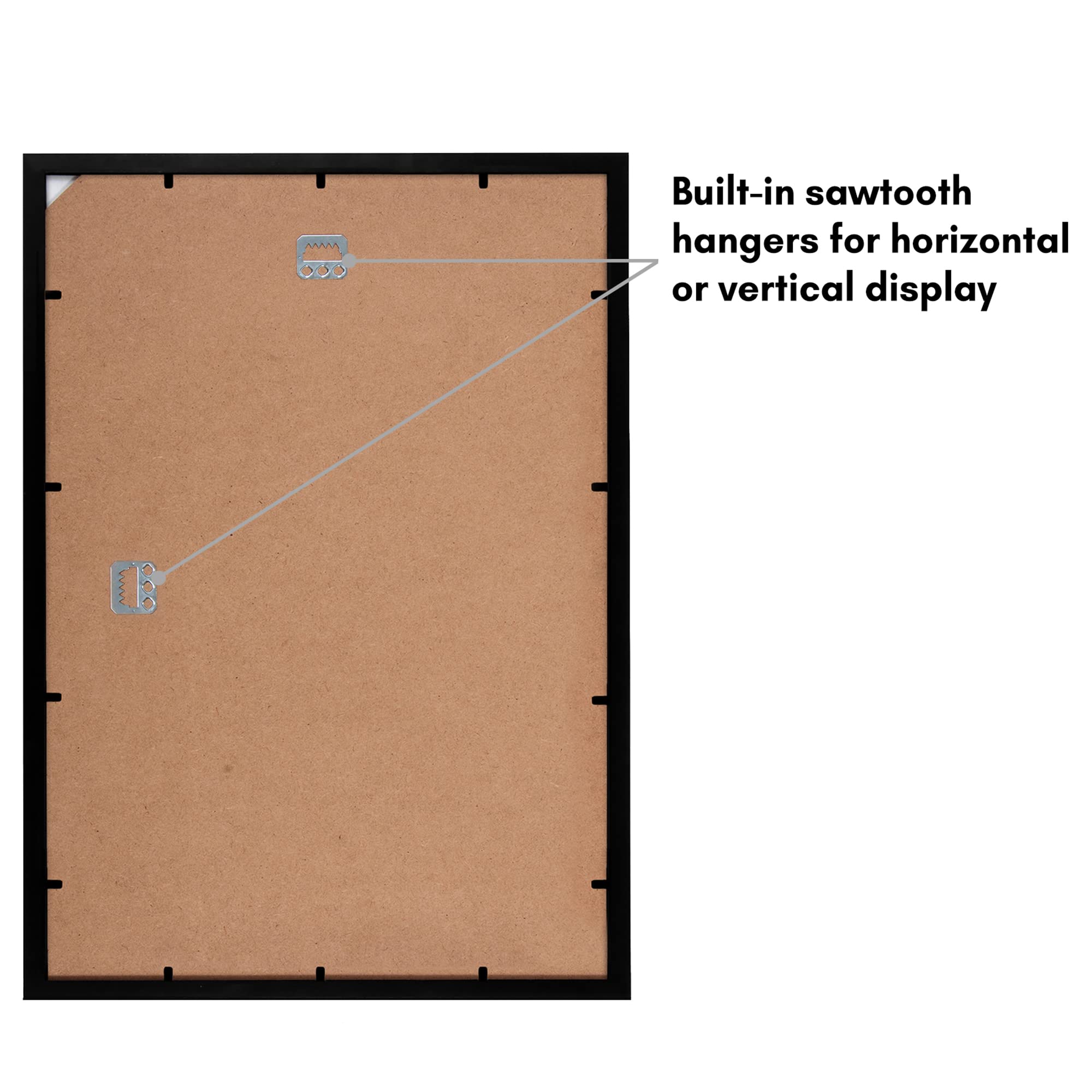 Close-up of metal tab closures on the Americanflat frame for easy photo swaps.