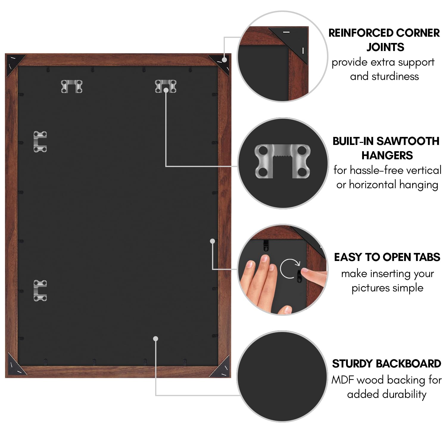 Turn-button closures allow quick photo swaps