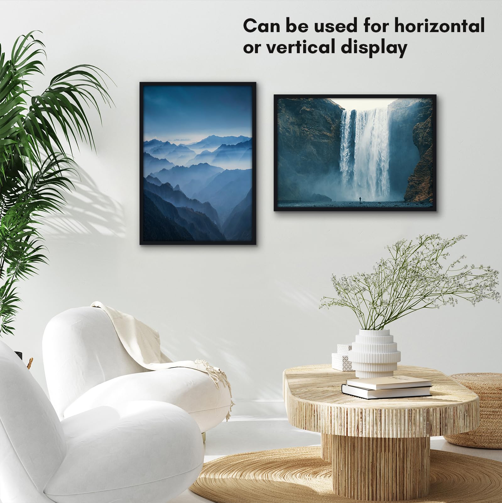 Americanflat frame supports easy vertical or horizontal display on your wall.