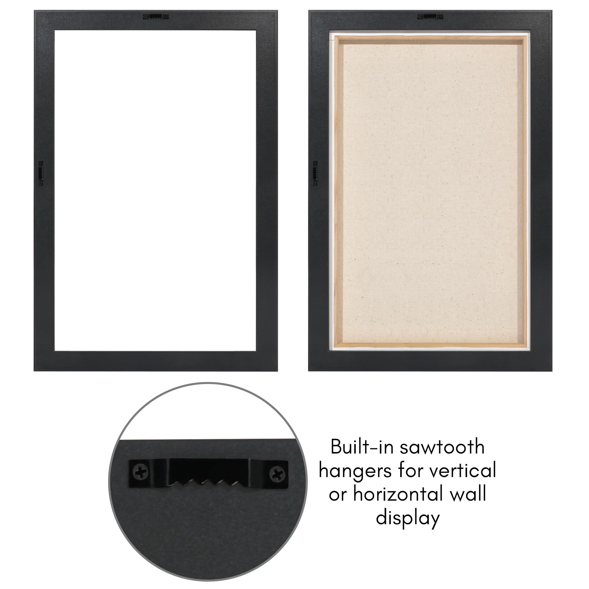Americanflat frame supports vertical or horizontal hanging for flexible layouts
