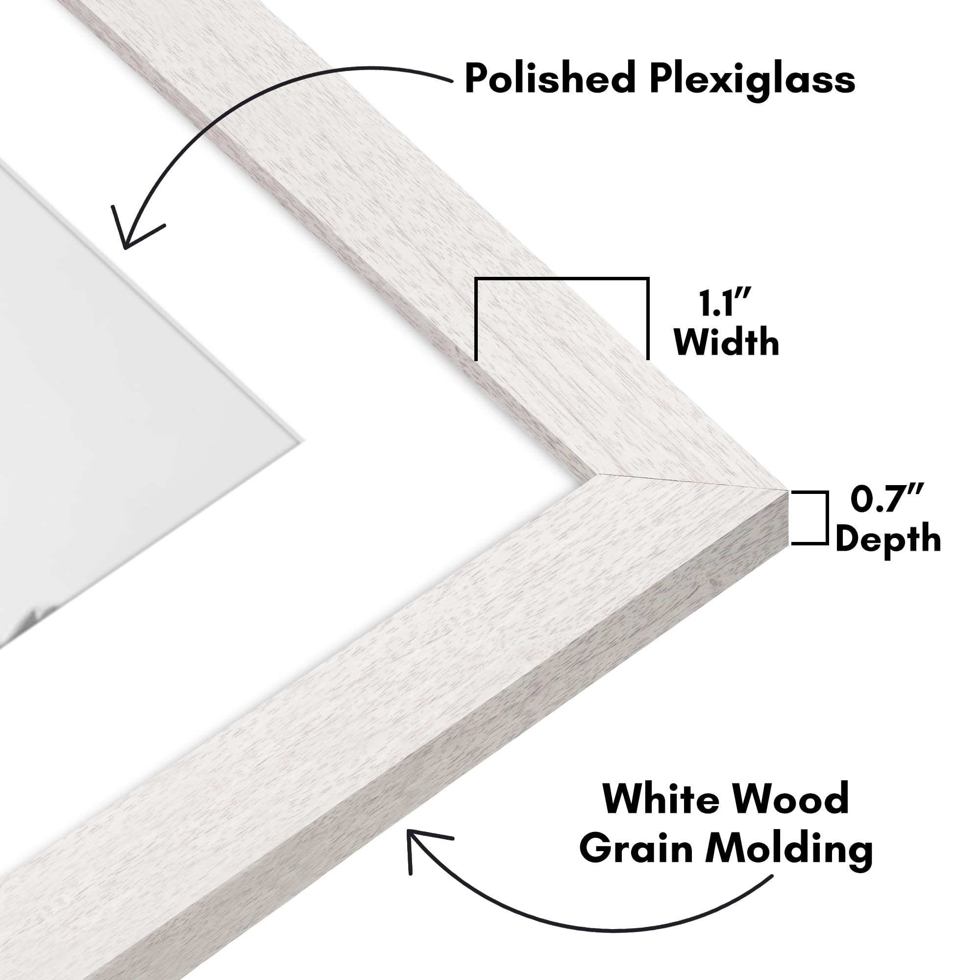 Americanflat white woodgrain finish frame offers a clean, versatile look.