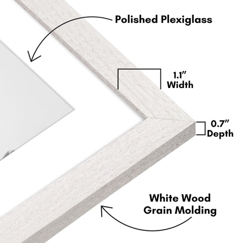 Americanflat white woodgrain finish frame offers a clean, versatile look.