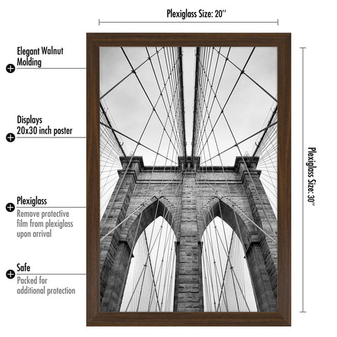 Walnut-inspired engineered wood frame with wide molding for oversized prints