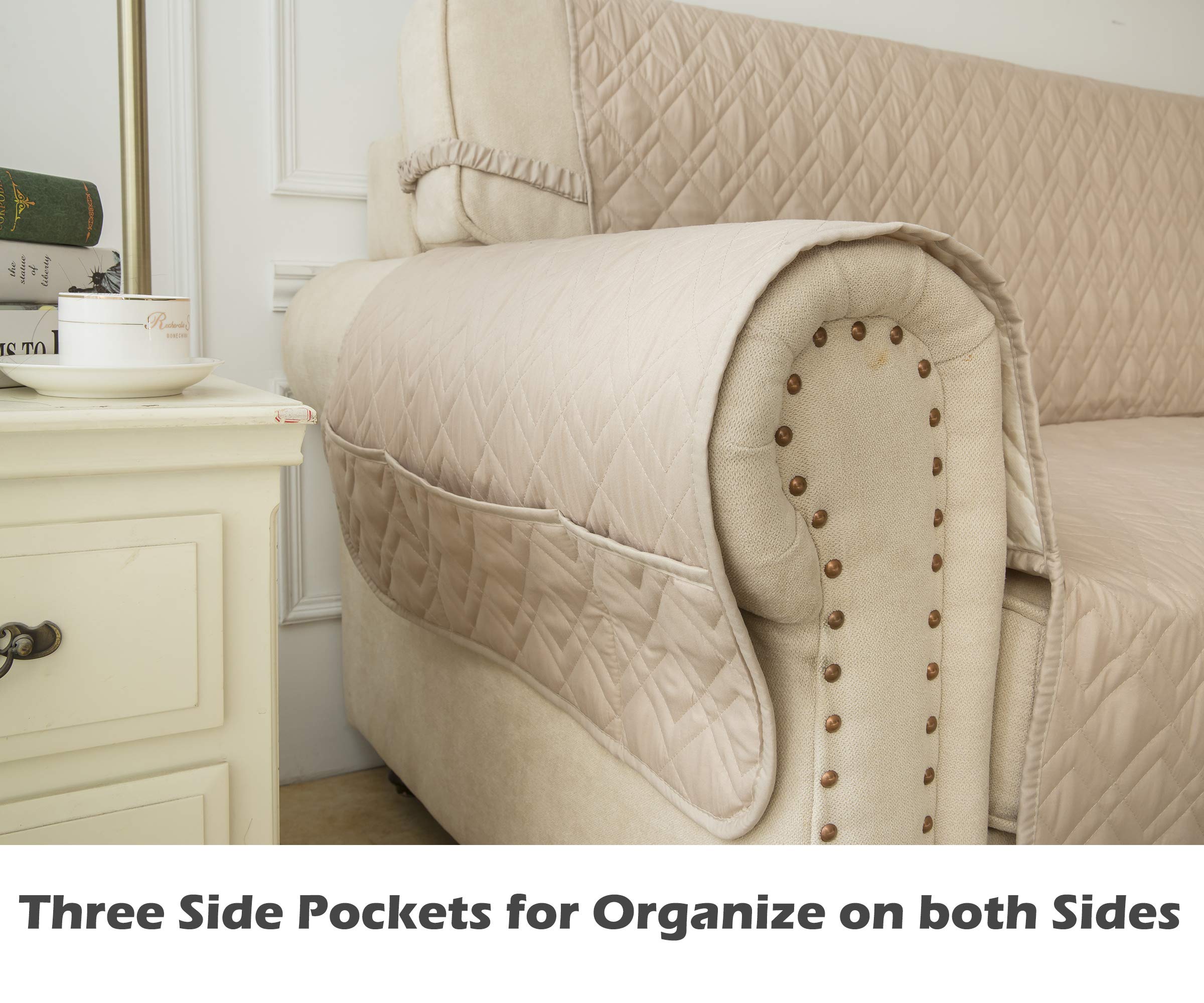 Beige Ameritex recliner cover adds subtle style while protecting furniture.