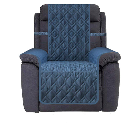 Ameritex blue waterproof nonslip recliner cover, front view, secure fit.