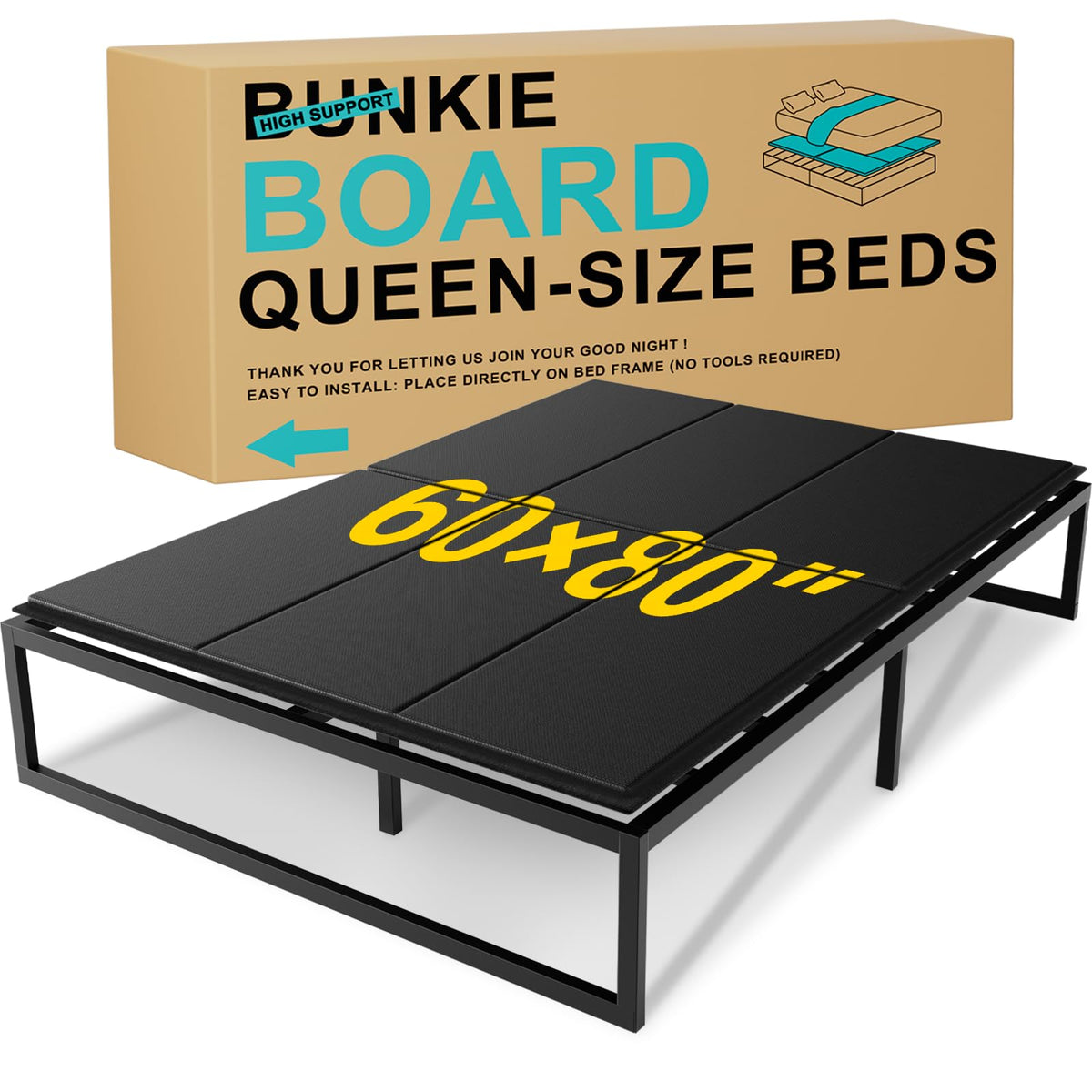 Ameruse Queen Bunkie Board 10mm under-mattress placement reduces sag and improves support.