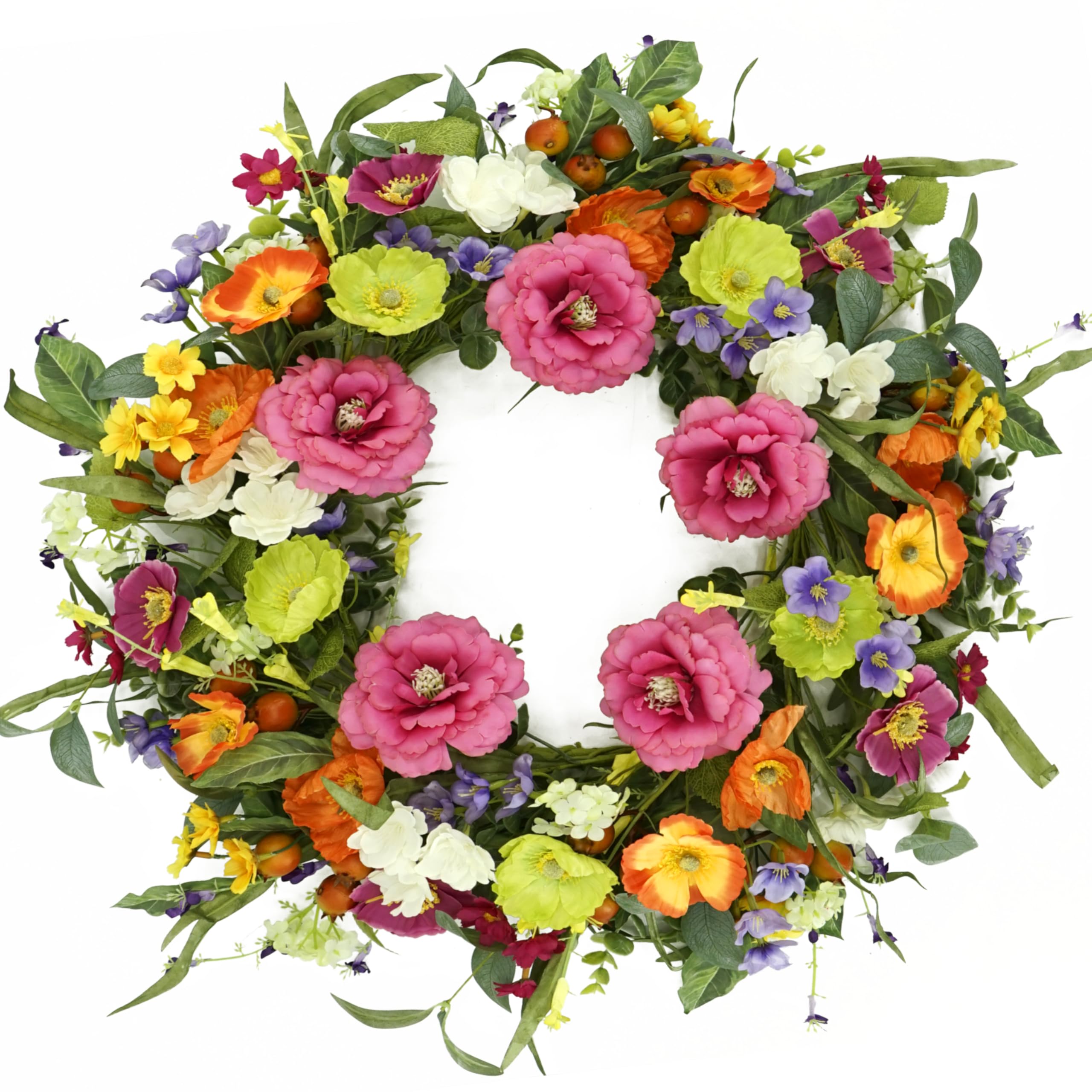 AMF0RESJ 22-inch artificial spring wreath for front door with vibrant colors and lifelike petals.