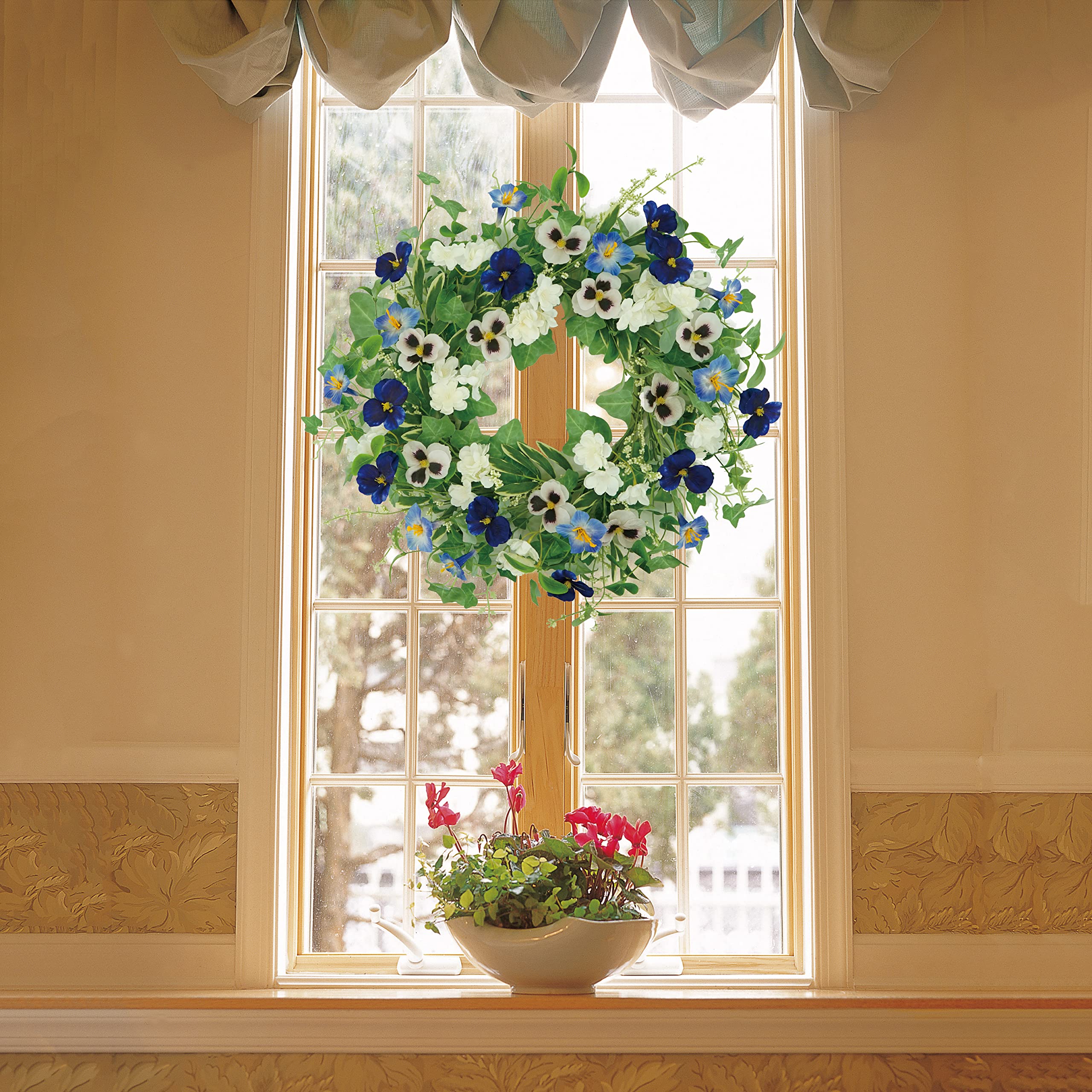 AMF0RESJ wreath suitable for indoor or covered outdoor display with lasting color.