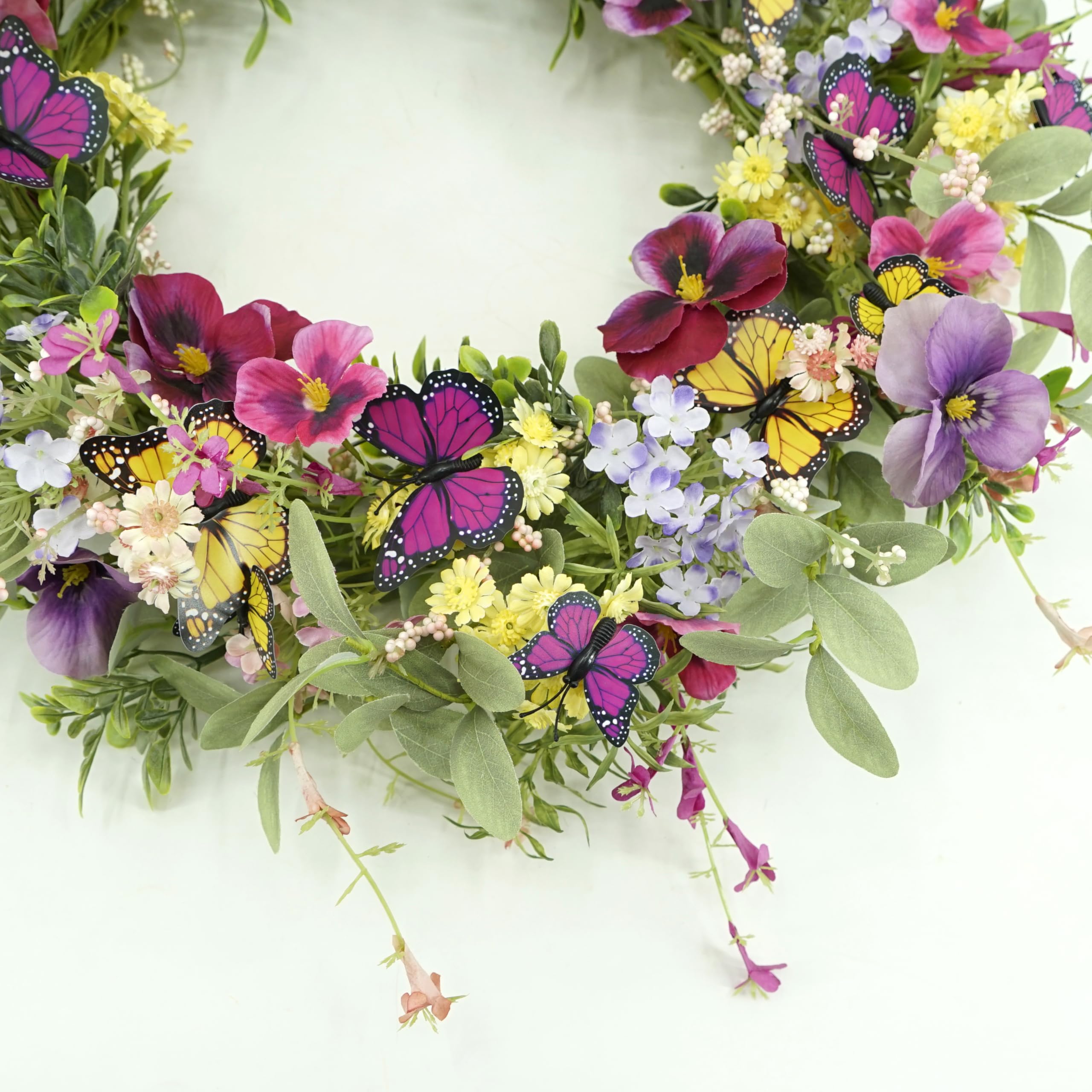 AMF0RESJ pansy-daisy combination wreath for charming farmhouse decor.