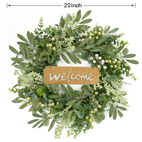 AMF0RESJ eucalyptus wreath used as mantel decor for cozy vibes.