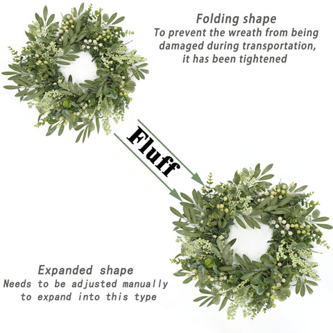 AMF0RESJ olive leaf wreath enhances window display with natural charm.