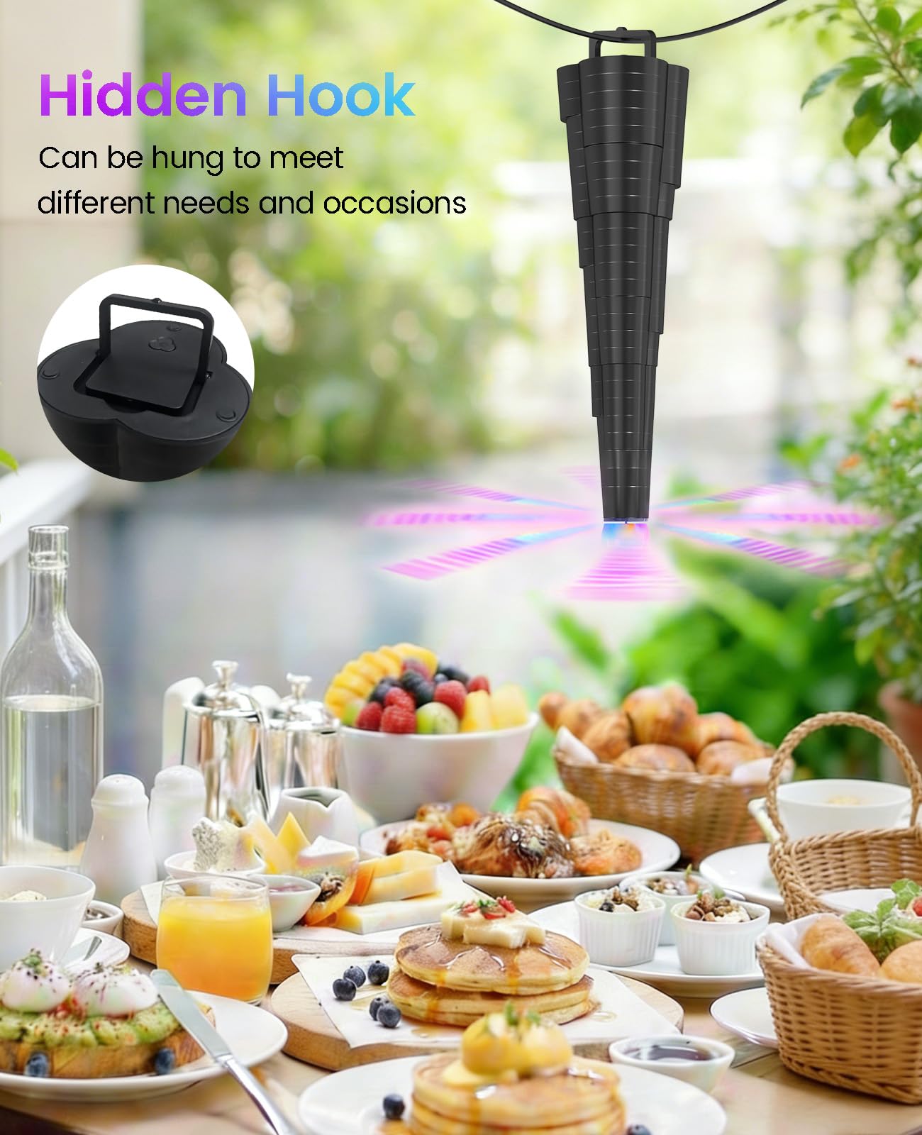 AMFLOWER Fly Fans for Tables folded for compact, portable storage