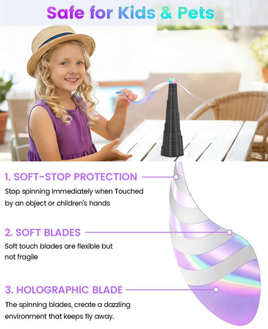 AMFLOWER Fly Fans for Tables on a restaurant table with safe, quiet operation