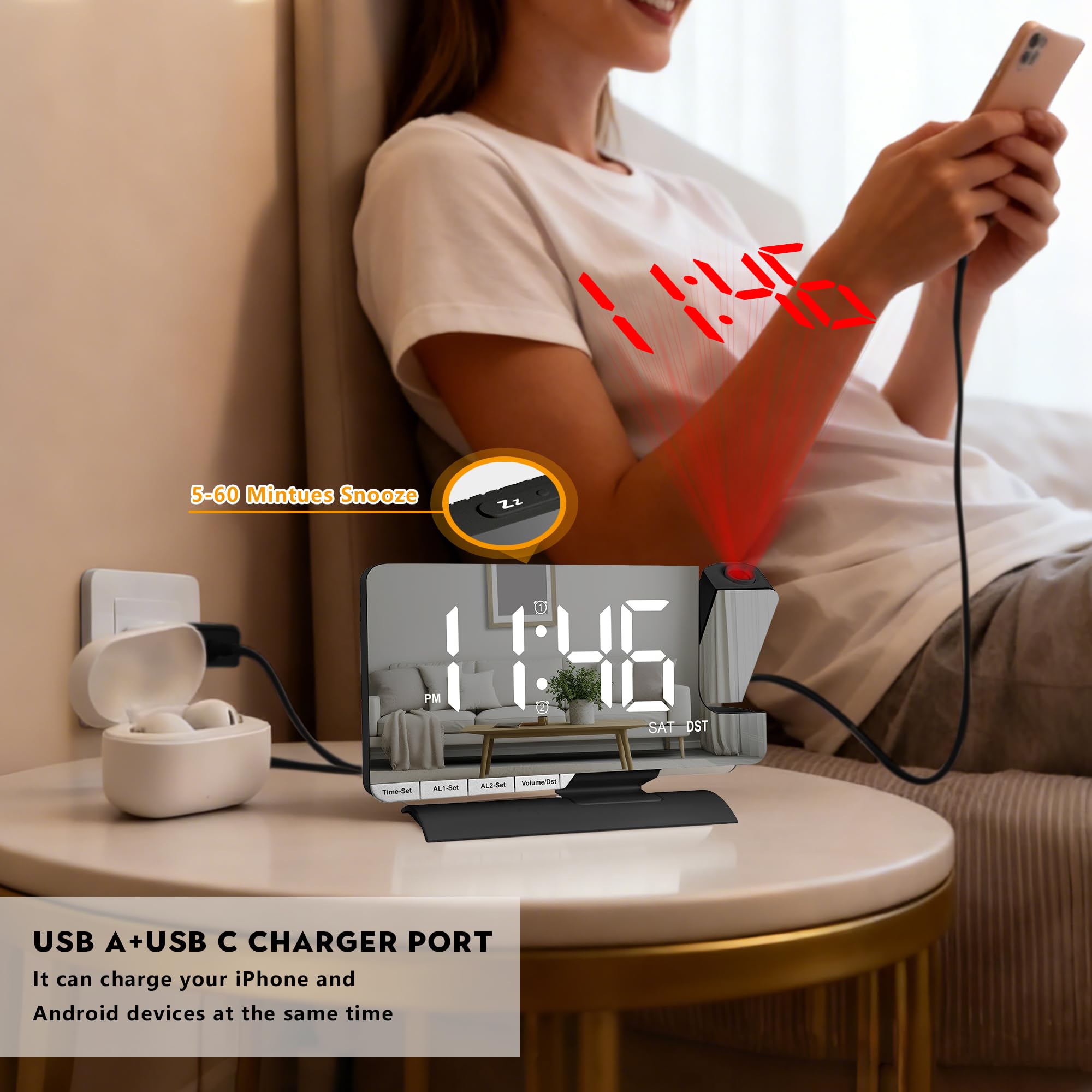 Amgico dual alarm with three scheduling modes for weekday and weekend routines