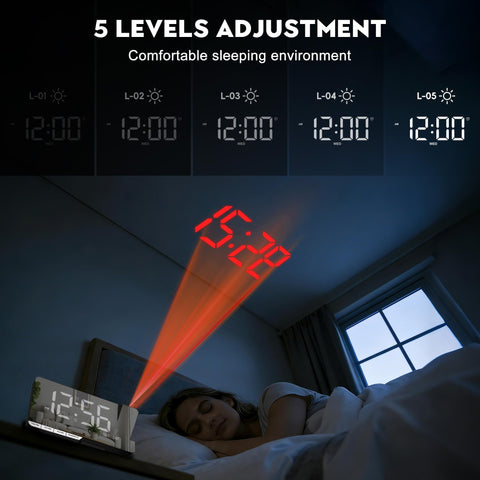 Amgico projection clock with adjustable brightness for comfortable viewing