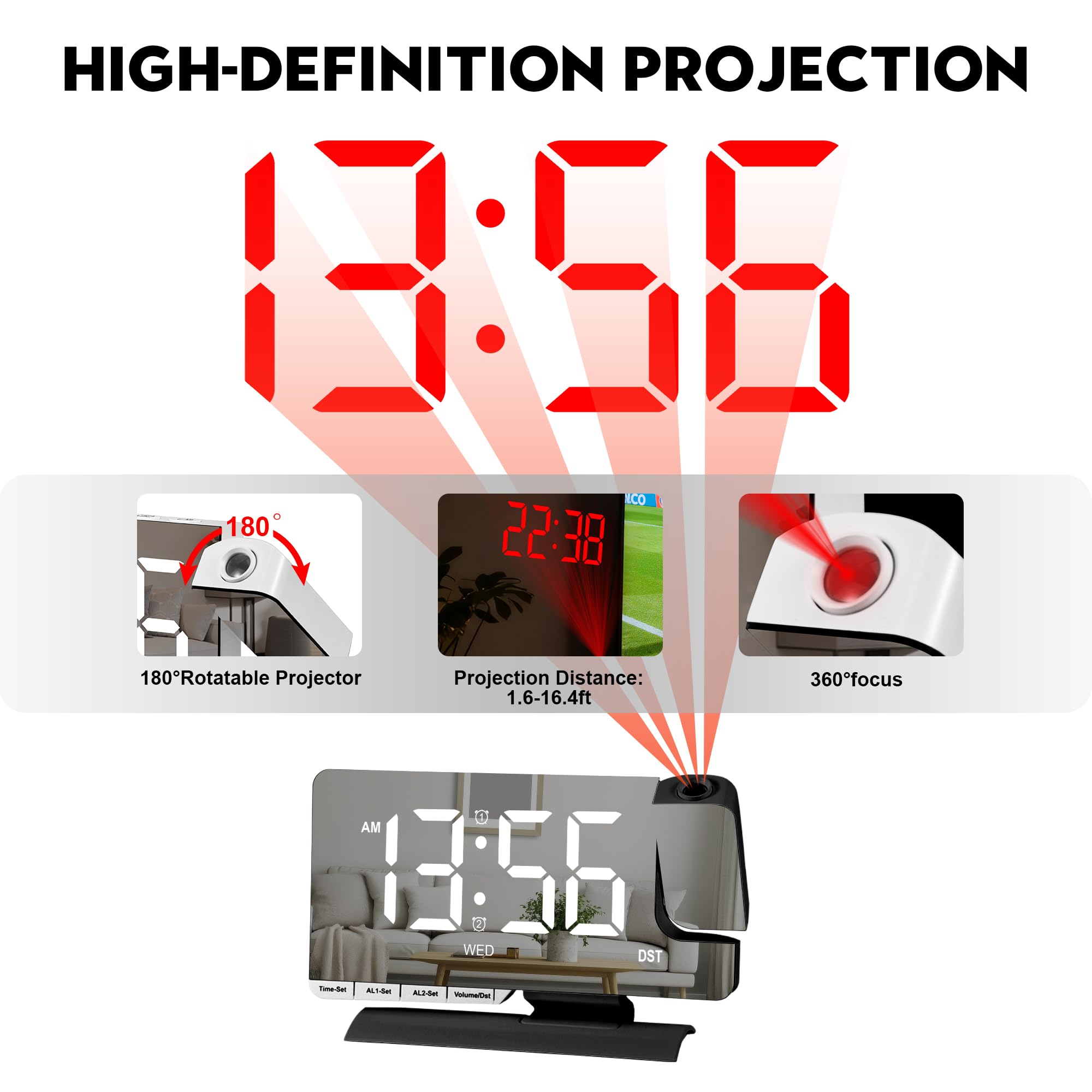 Amgico clock snooze function with 12/24 hour format options