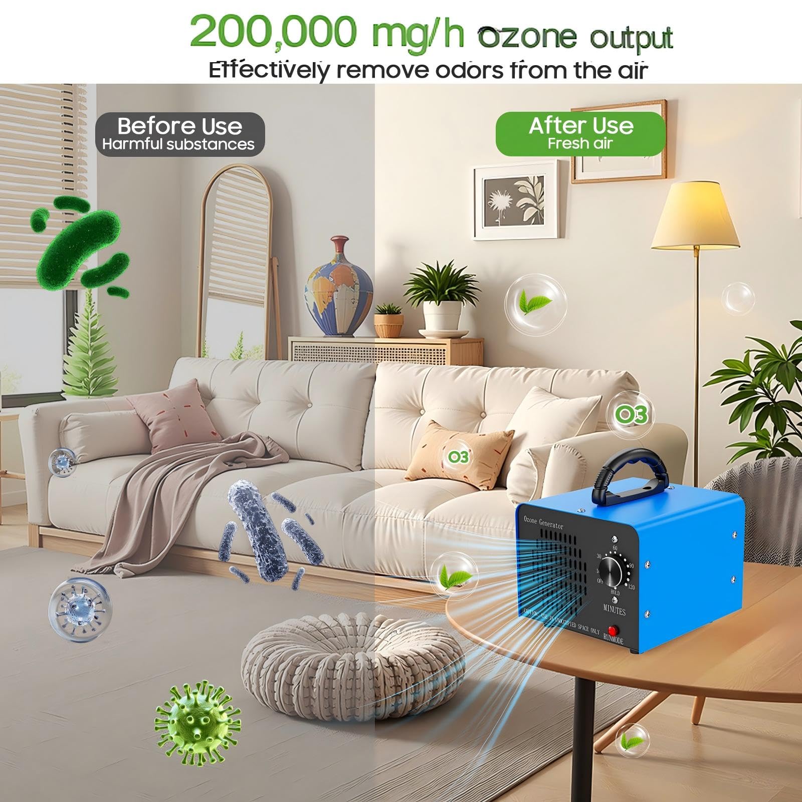 Amgwhhoo ozone generator blue side panel highlights durable build