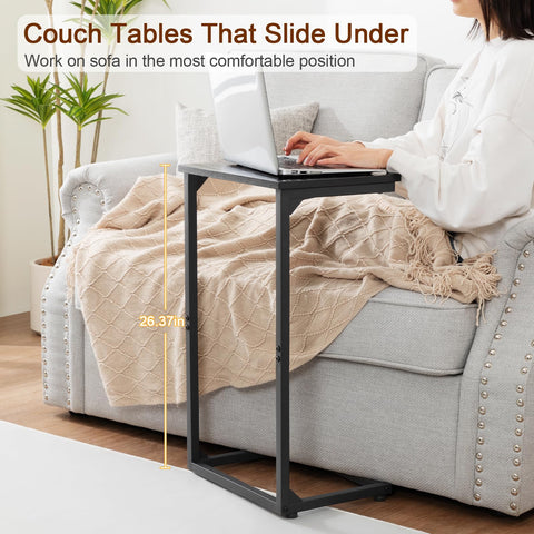 AMHANCIBLE C-shaped end table slides under sofa for clutter-free living.