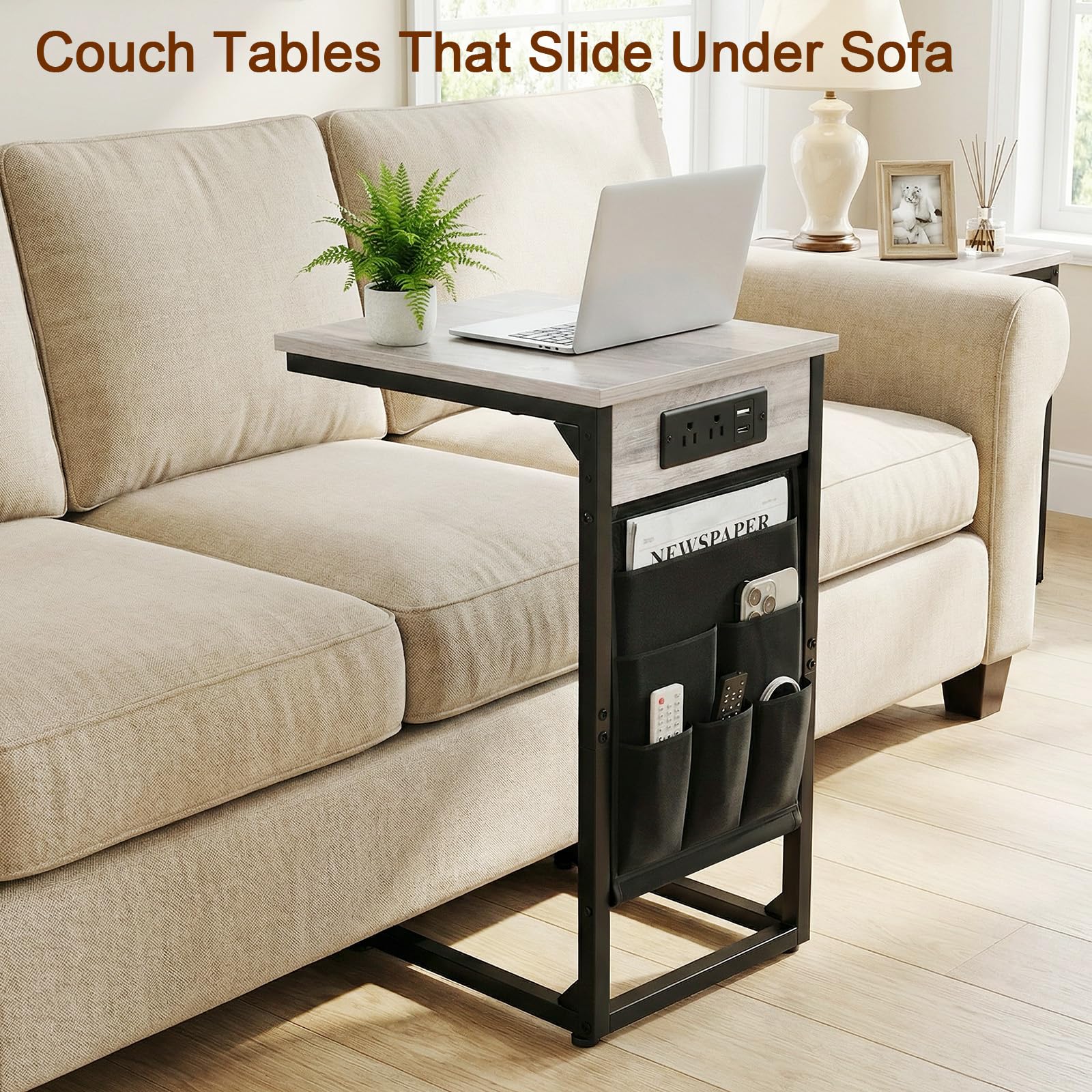 AMHANCIBLE end table shows USB and USB-C ports for device charging