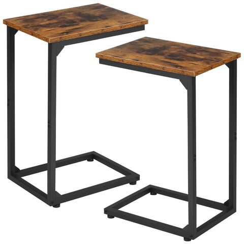 AMHANCIBLE C-shaped side table under couch with wood top for convenient reach