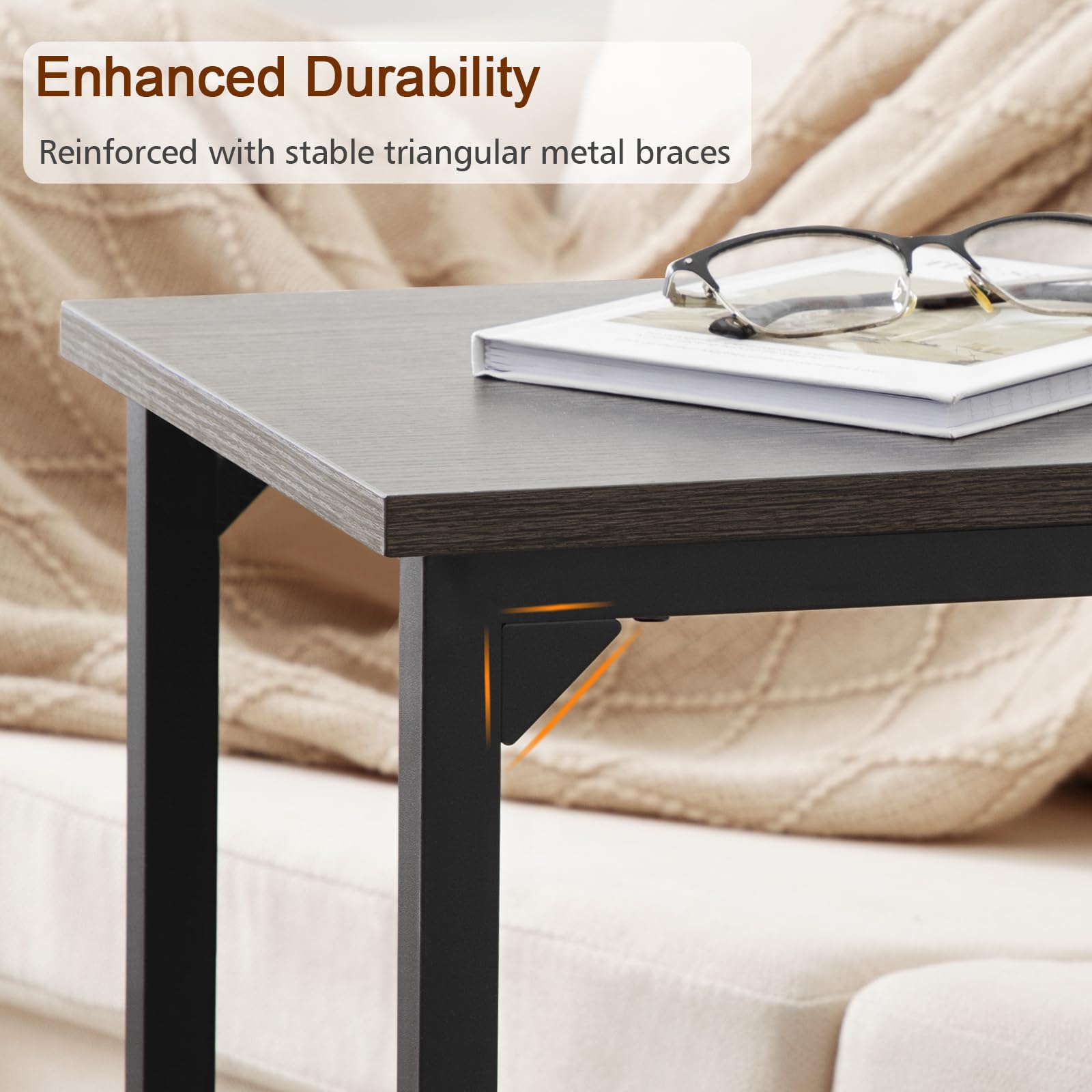 AMHANCIBLE C-shaped table used as a TV tray for snacks and drinks
