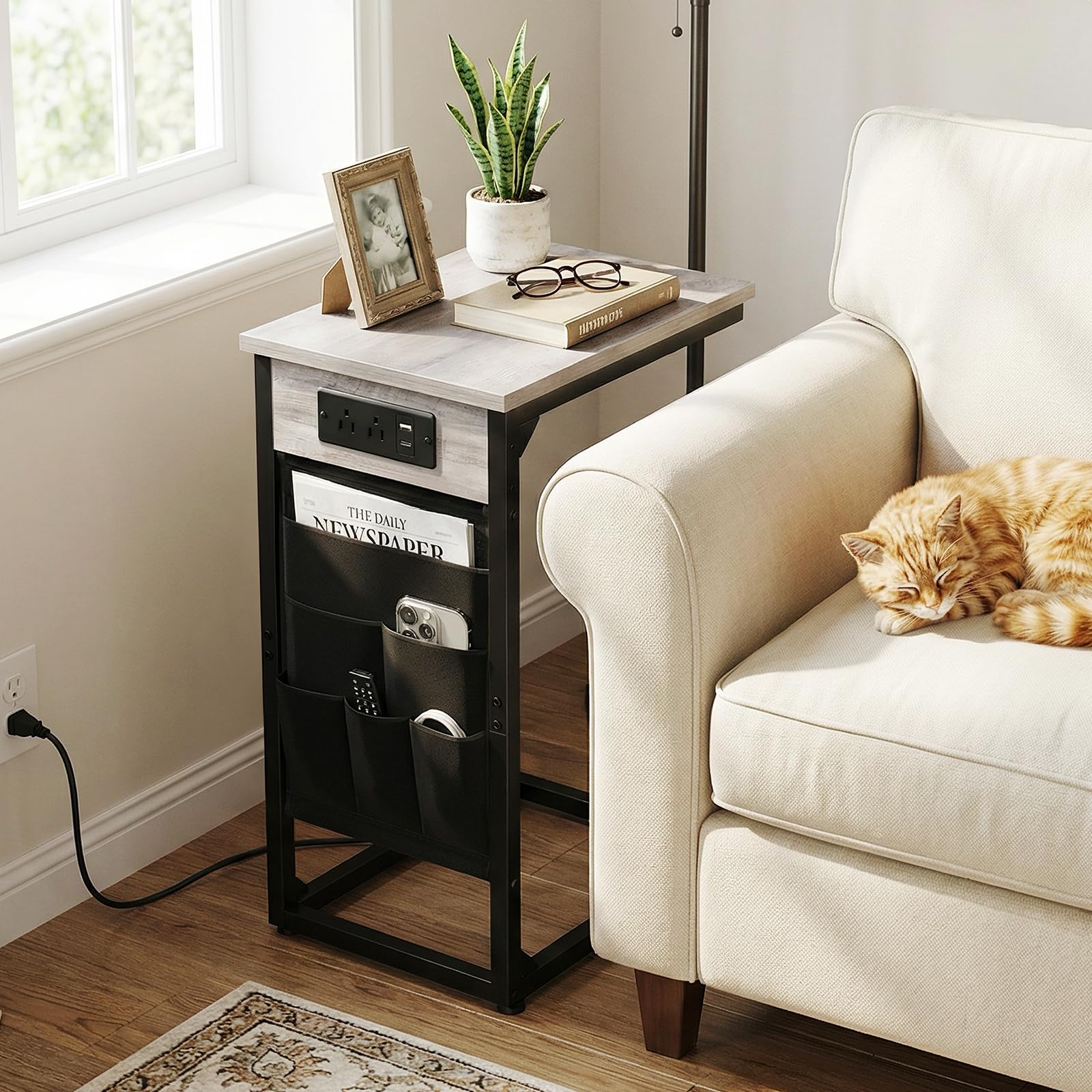 AMHANCIBLE wood top and black metal frame add modern contrast