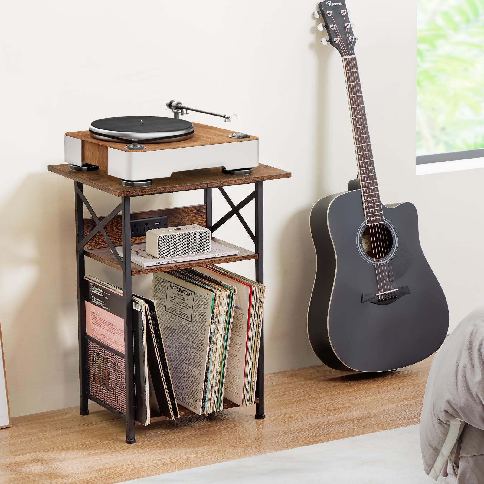 AMHANCIBLE living room setup demonstrates elegant vinyl display and discreet cable management