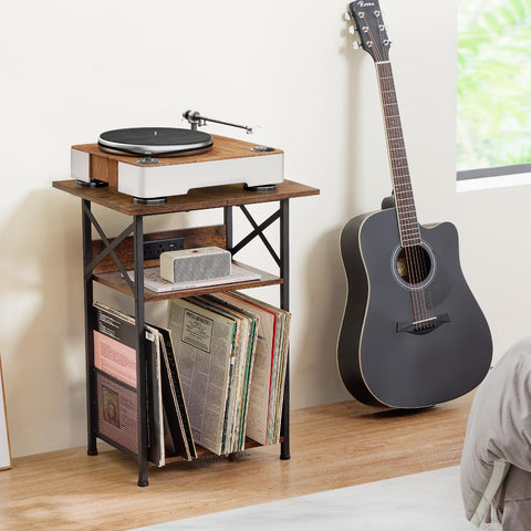 AMHANCIBLE living room setup demonstrates elegant vinyl display and discreet cable management