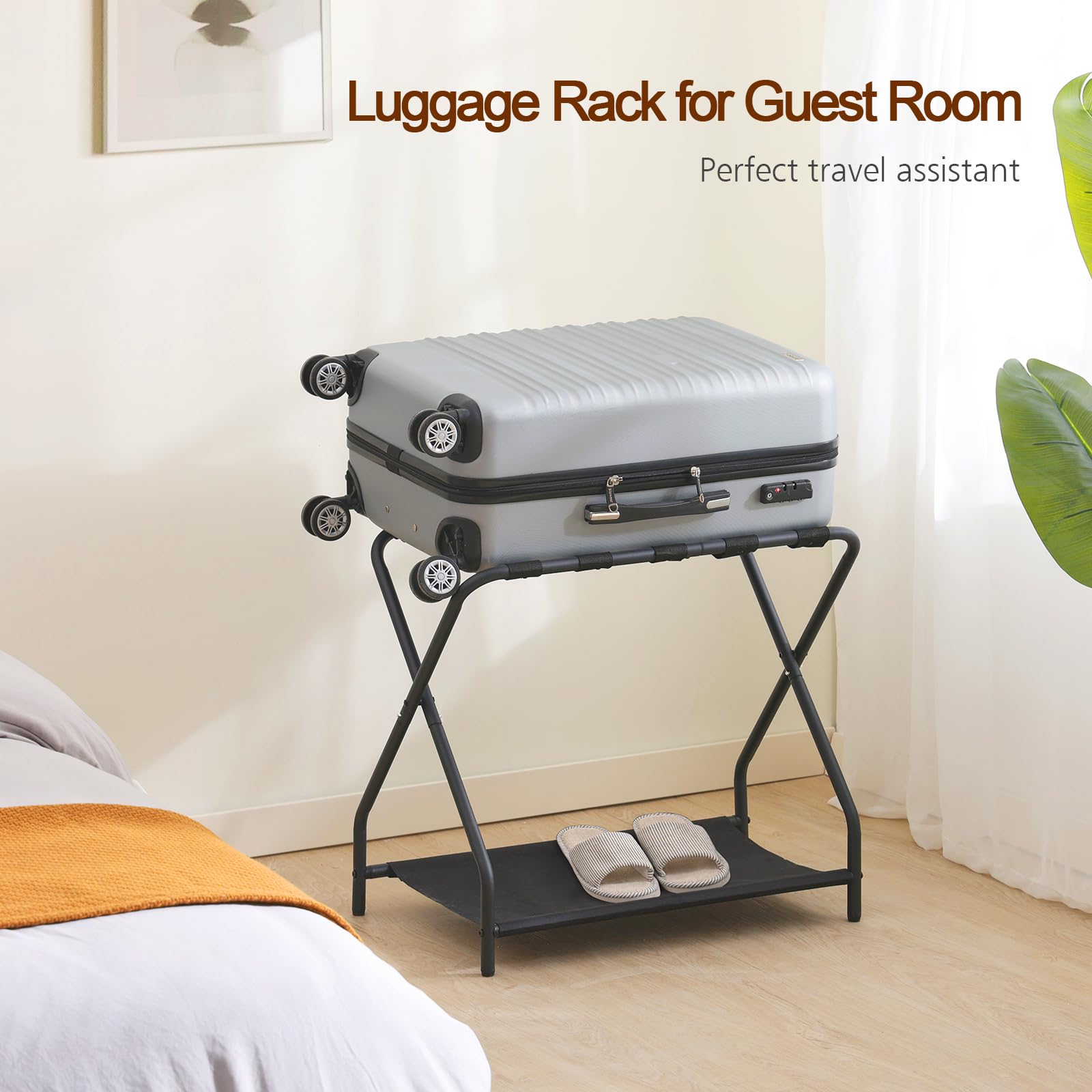 AMHANCIBLE luggage rack adjustable feet stabilize on uneven surfaces