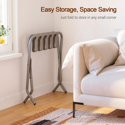 AMHANCIBLE luggage rack with adjustable feet protects floors on various surfaces