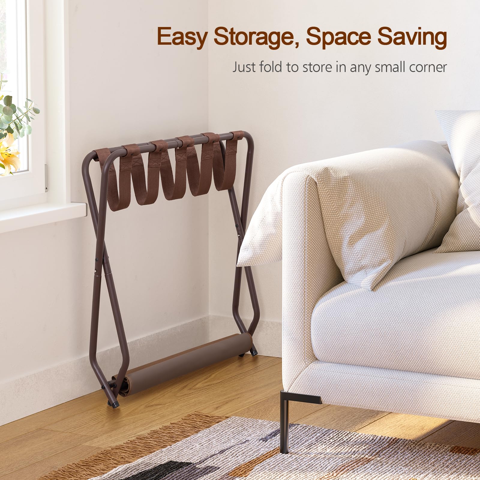 AMHANCIBLE luggage rack in-bedroom setup showing space-saving design