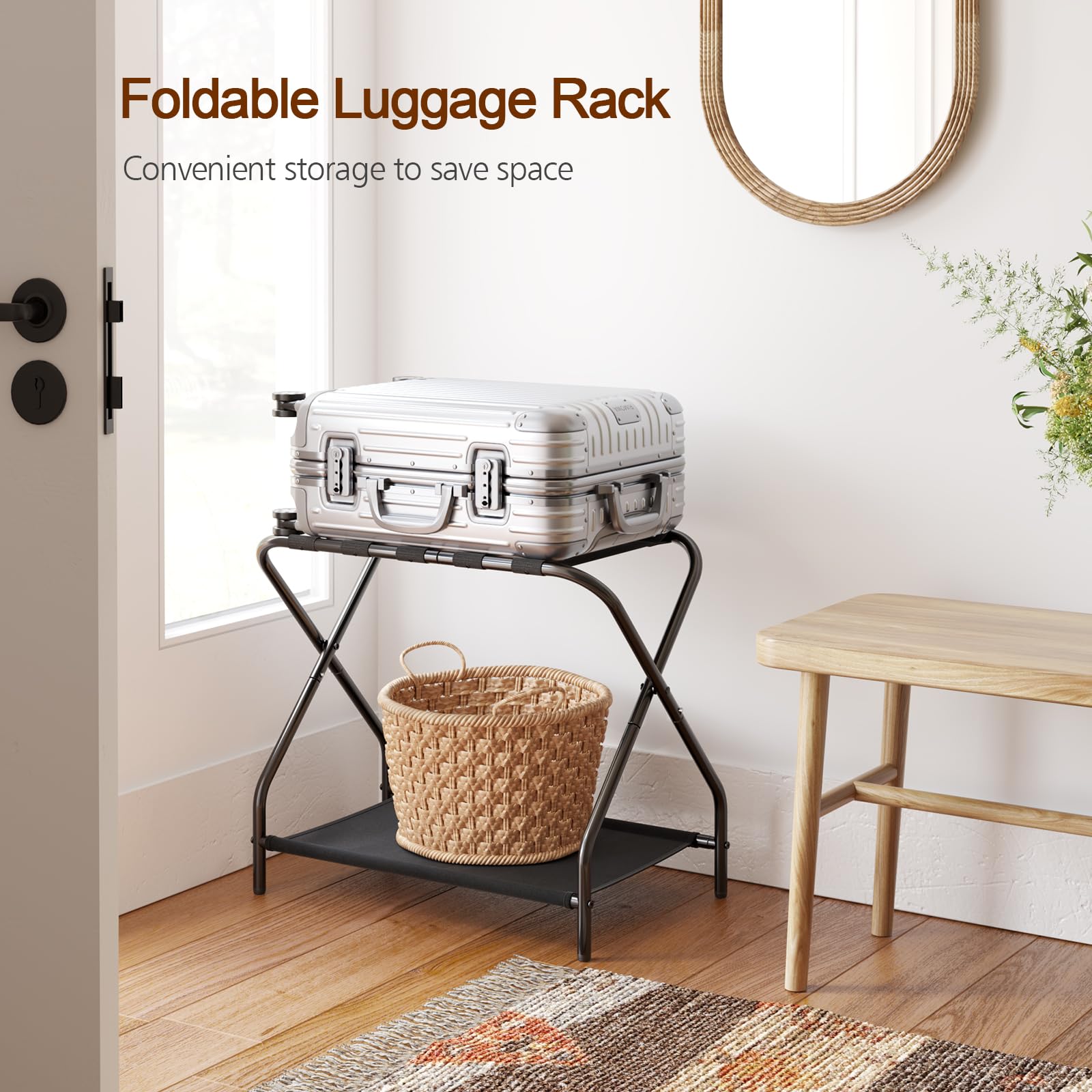 AMHANCIBLE luggage rack bottom shelf stores shoes and travel essentials